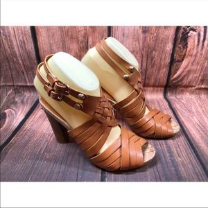 Coach strappy leather sandal heel pump shoe cognac honey tan size 7.5     7 1/2